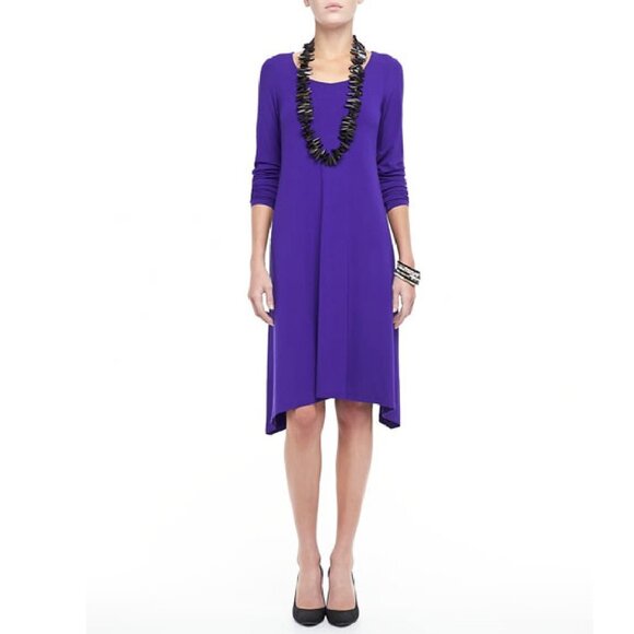 Eileen Fisher Dresses & Skirts - Eileen Fisher Scoop Neck Stretch Asymmetric Dress Purple PM Petite Med H13284